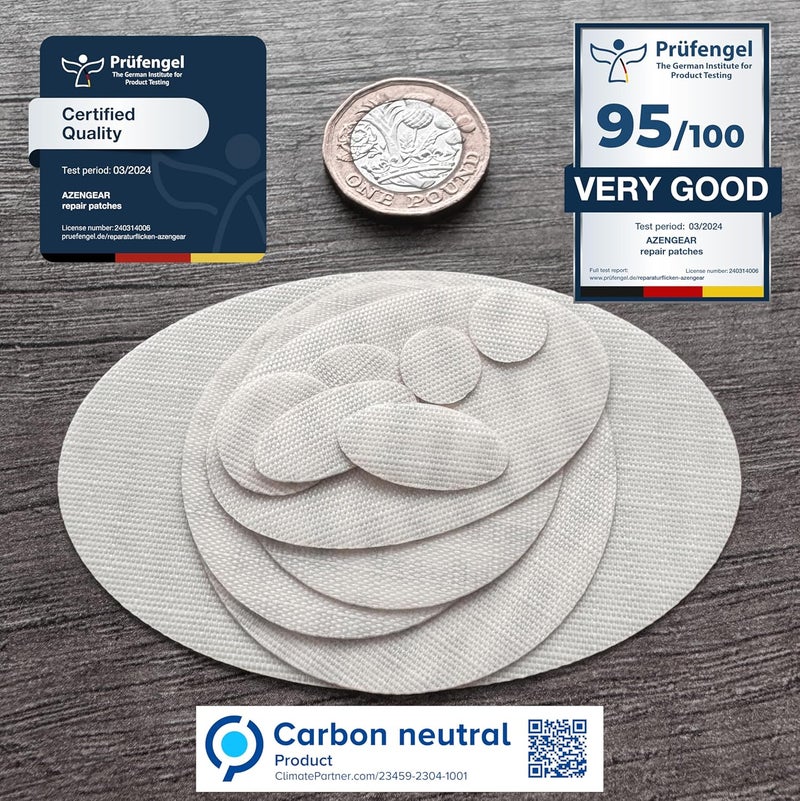 aZengear Repair Patches for Down Jackets, Puffer Coats, Waterproof, Self-Adhesive, Pre-Cut, Tear-Cold-Heat-Resistant Nylon Polyester Fabric, Fix Air Mattress, Inflatables, Tents (11 Pcs, Stone White) - Image 5